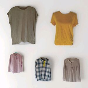 Lot of 5 Women's bundle Plaid flannel Gauzy Linen Casual T-shirt Lot size small